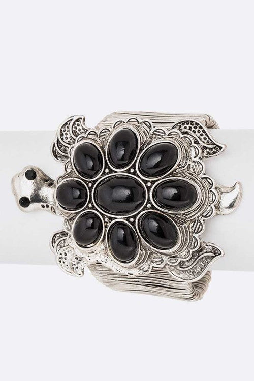 Turquoise Statement Cuff Bracelet Boho Silver Accent