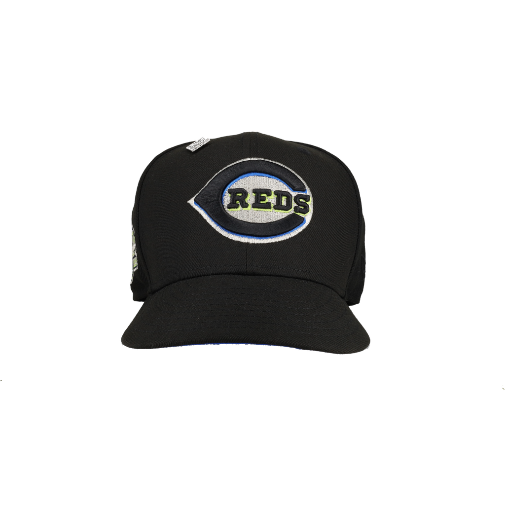 Cincinnati Reds Black Riverfront Stadium Patch 59Fifty Fitted Hat