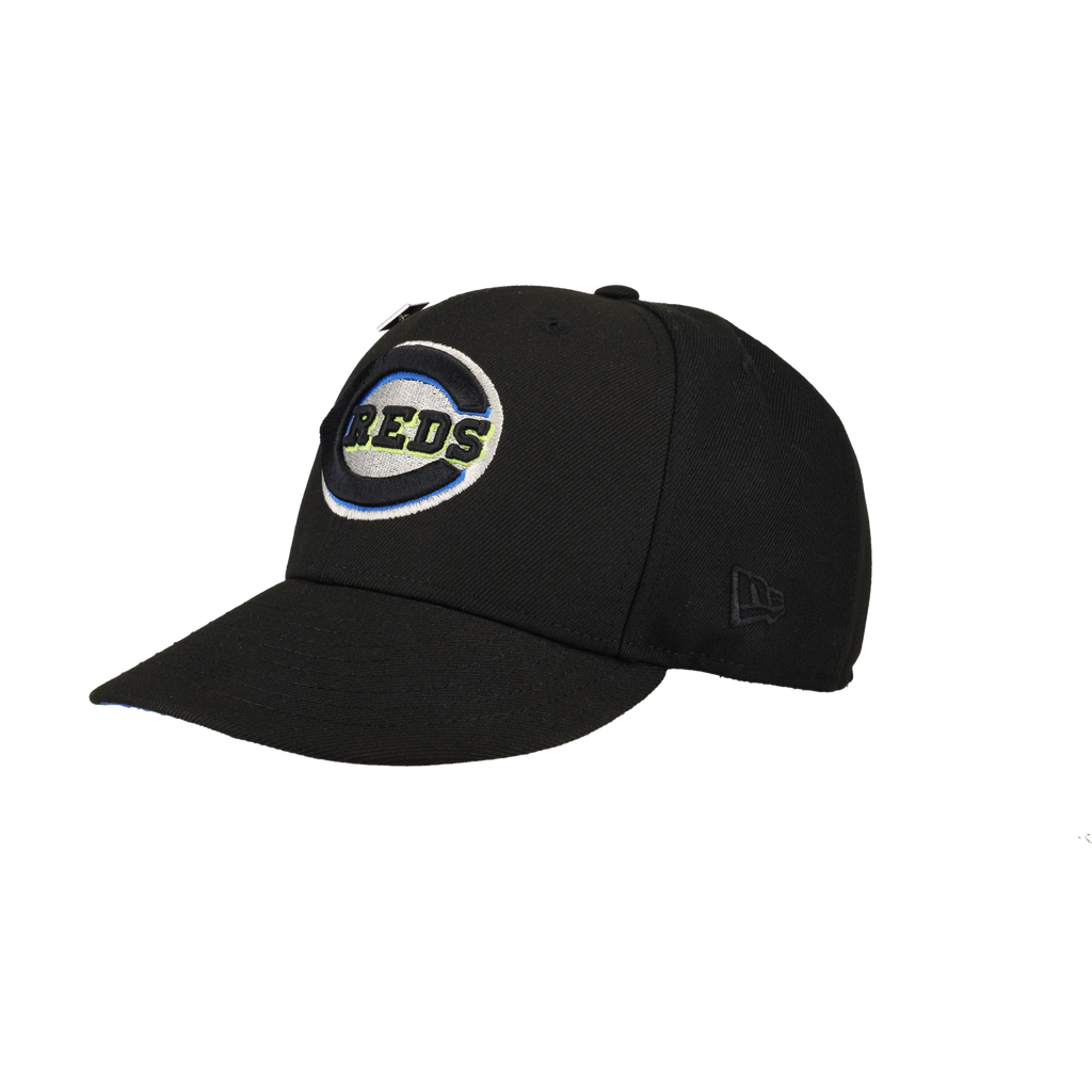 Cincinnati Reds Black Riverfront Stadium Patch 59Fifty Fitted Hat