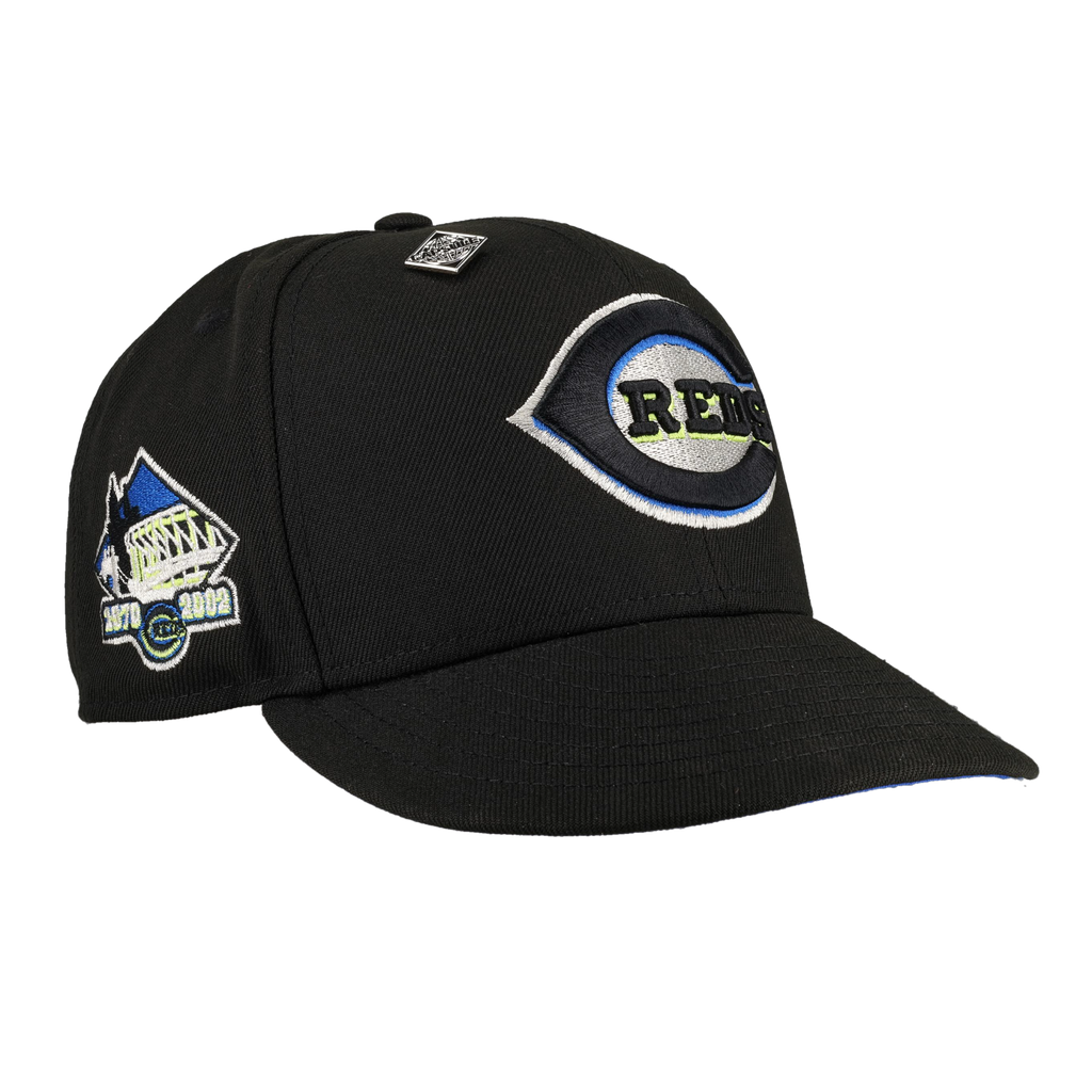 Cincinnati Reds Black Riverfront Stadium Patch 59Fifty Fitted Hat