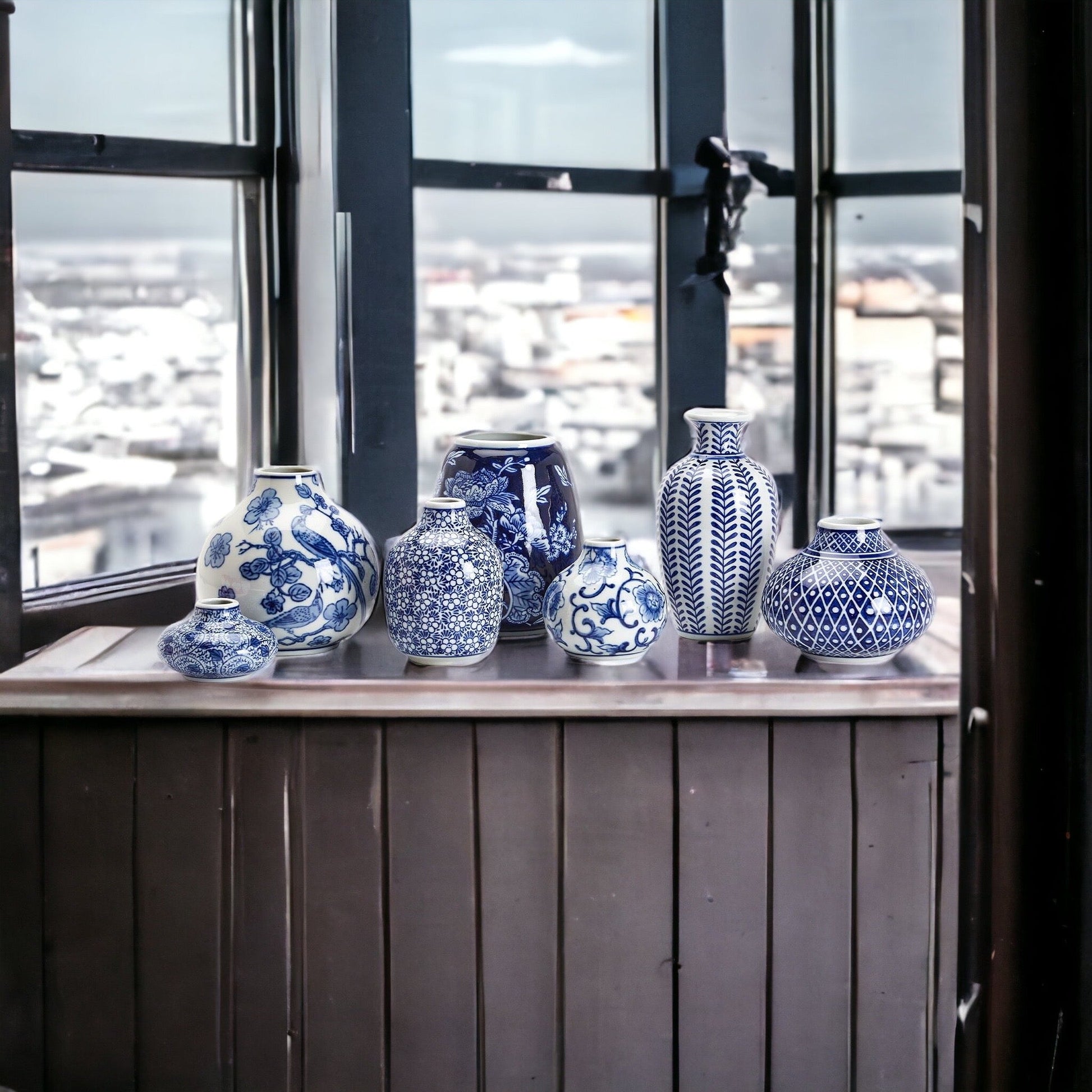 Blue Porcelain Plant Vases Set, Modern Indoor Decorative Planters For Home