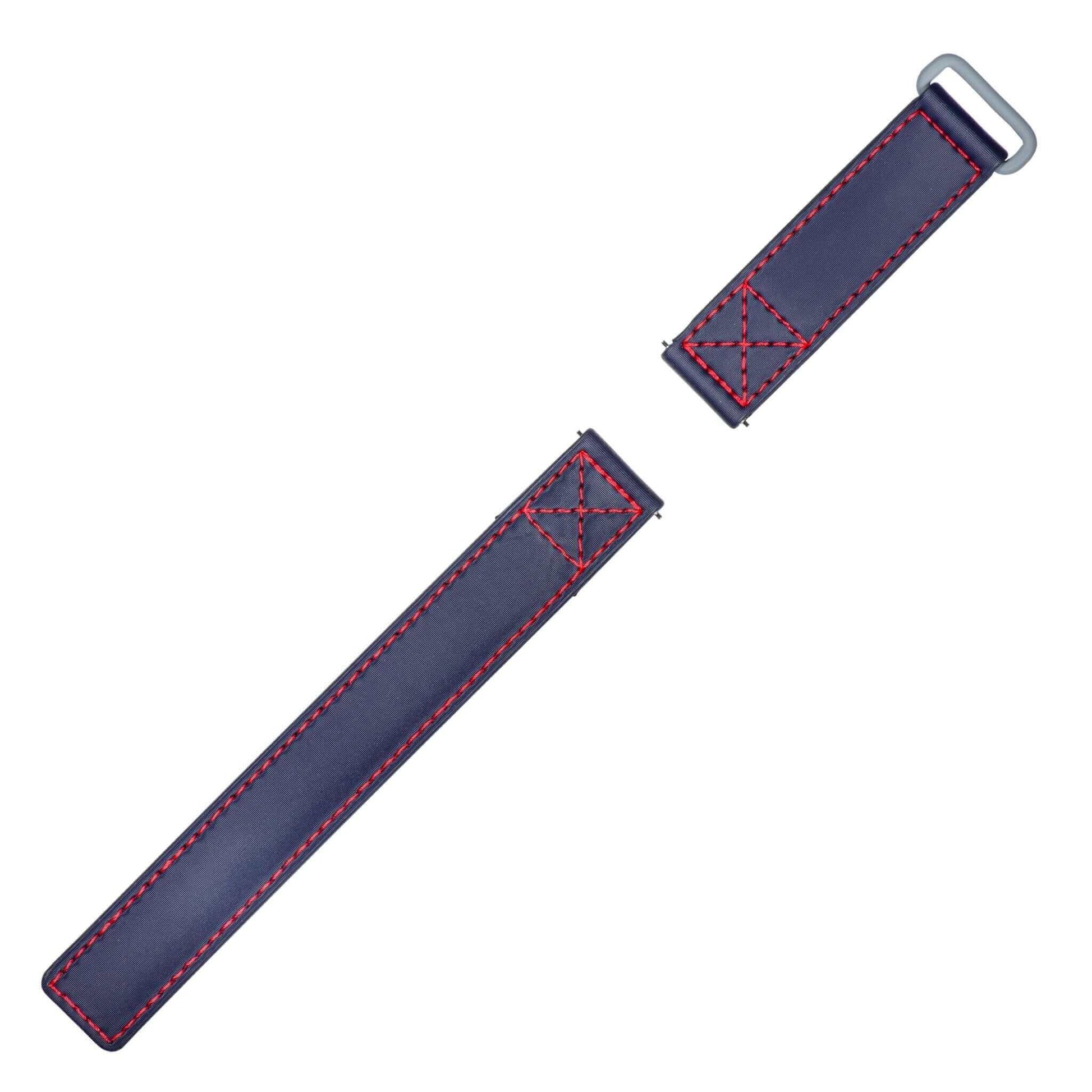 Blue Velcro® Watch Band Red Stitches 20mm