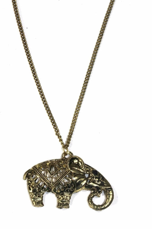 Boho Elephant Pendant Necklace Gold Plated Festival Charm