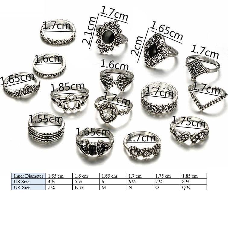 Boho Floral Stackable Silver Flower Ring Set For Women
