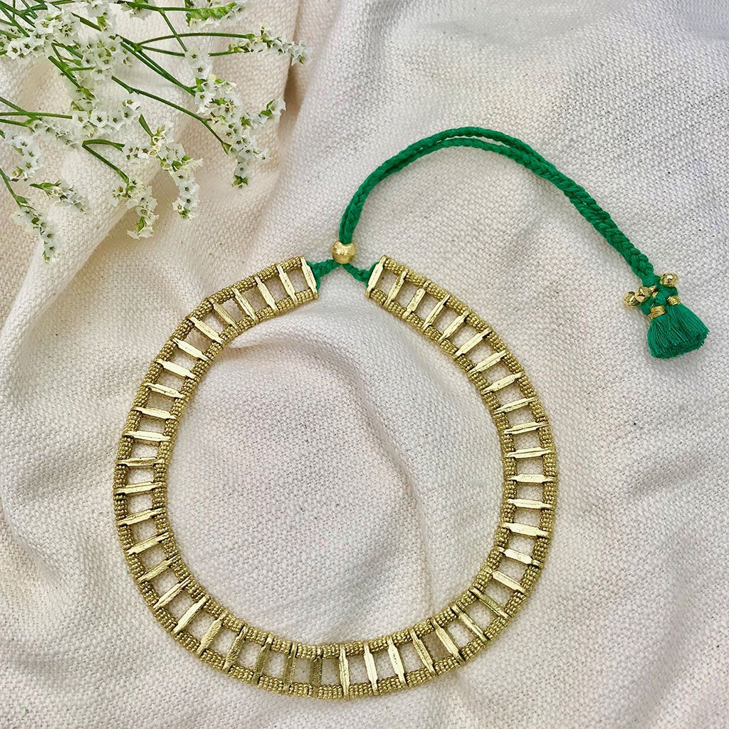 Statement Maya Collar Necklace Boho Indian Inspired Cotton Tassel Back Drape