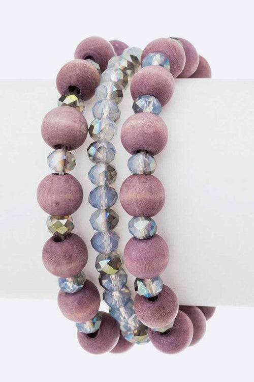 Boho Wood And Metallic Bead Stretch Bracelet Stack Set