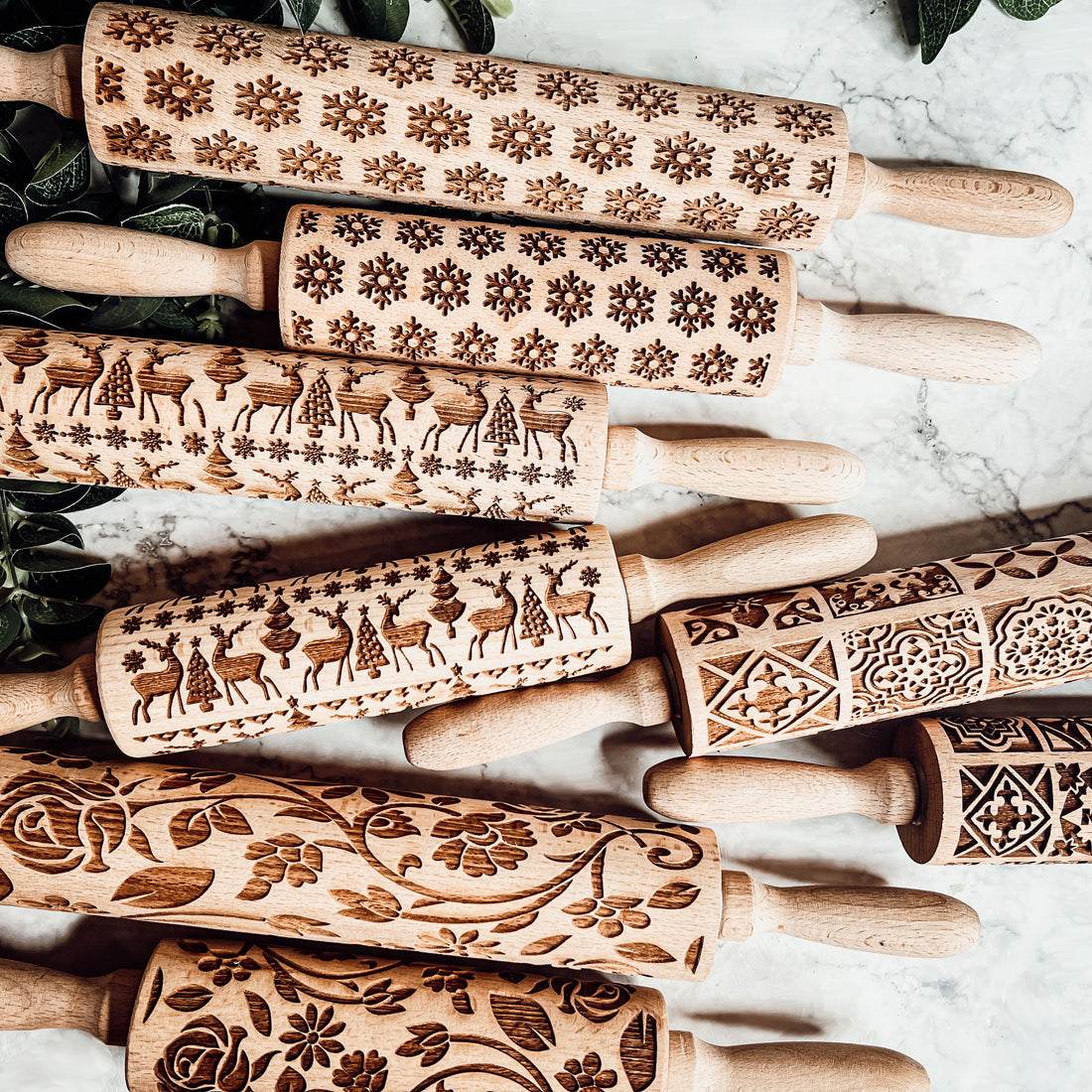 Boxed Rolling Pin Set - 5 Patterned Baking Pins, Kids Friendly, Wooden