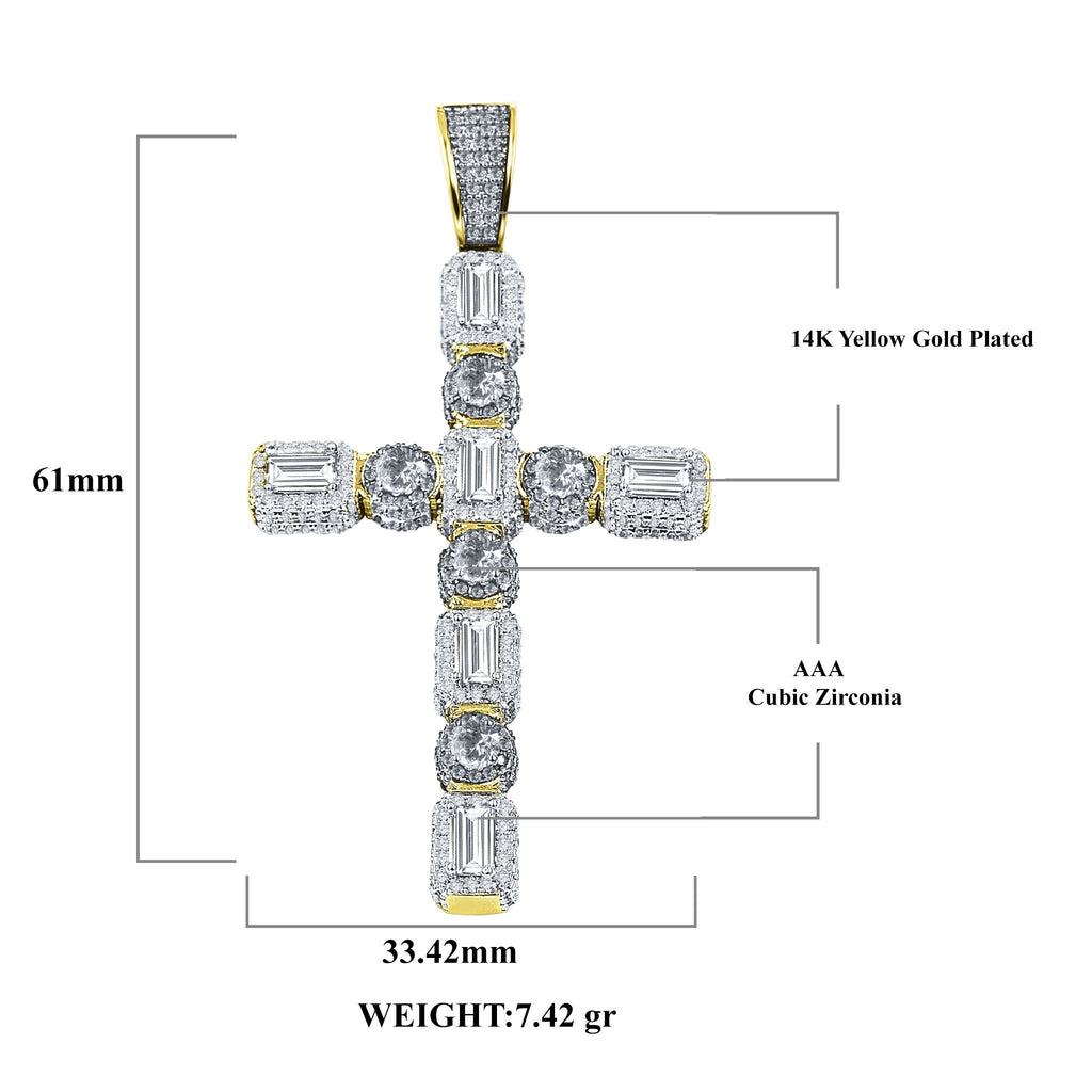 Brass Copper Cross Pendant With Baguette CZ Pave Stones