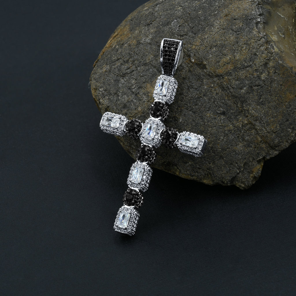 Brass Copper Cross Pendant With Baguette CZ Pave Stones