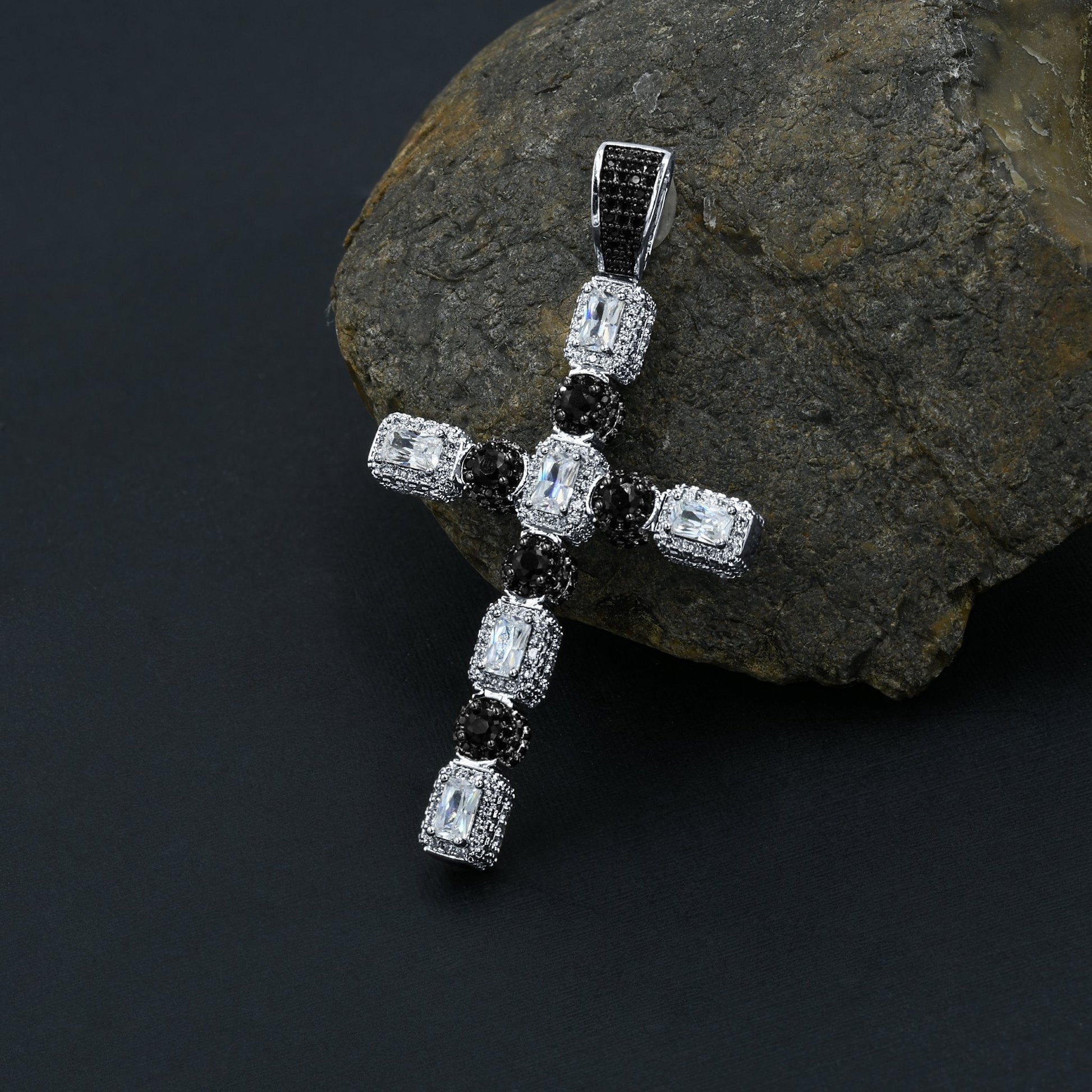 Brass Copper Cross Pendant With Baguette CZ Pave Stones