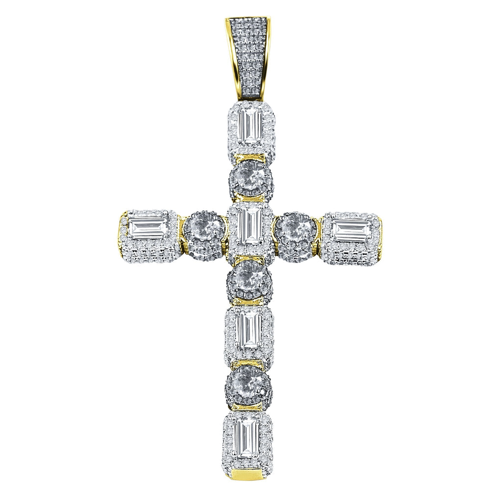 Brass Copper Cross Pendant With Baguette CZ Pave Stones