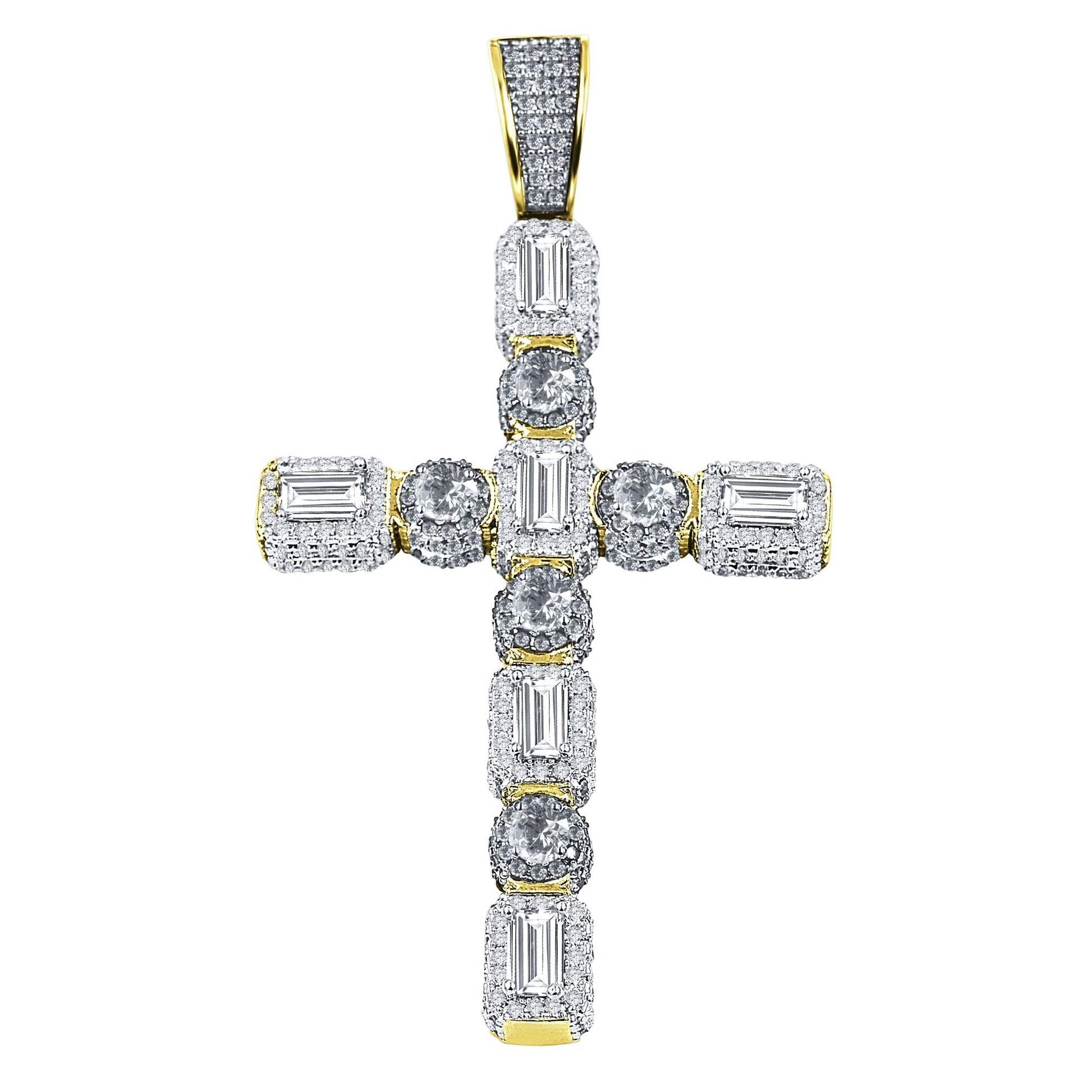 Brass Copper Cross Pendant With Baguette CZ Pave Stones