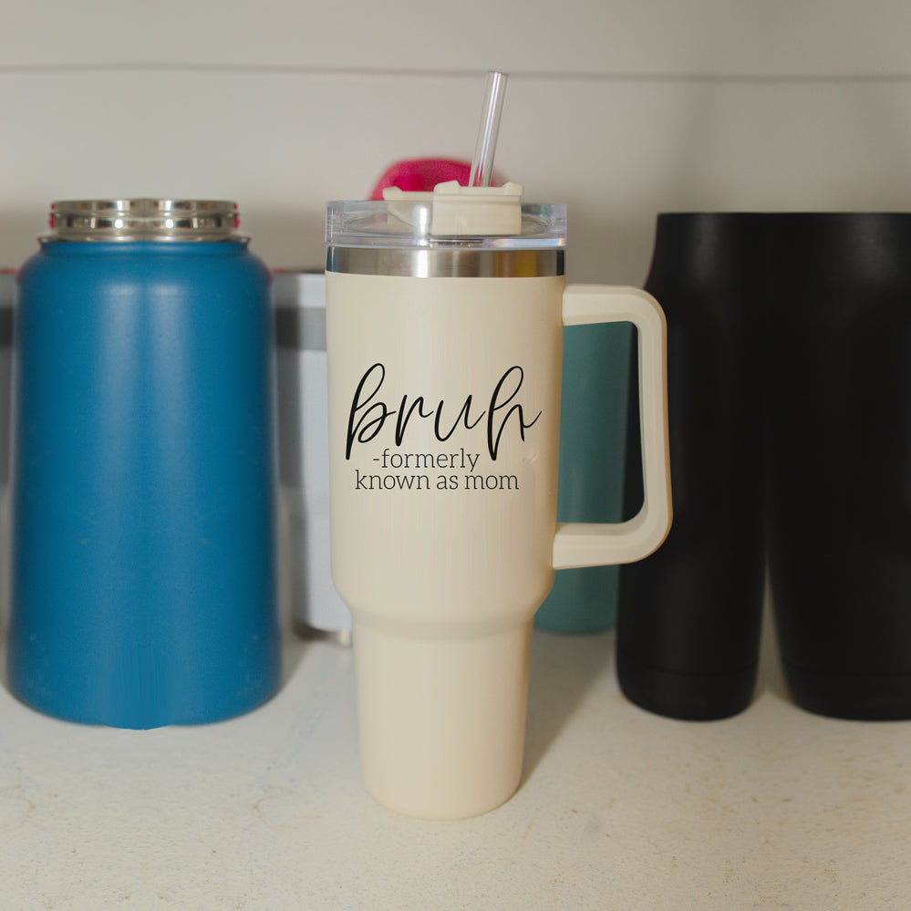 Bruh Mom 40oz Tumbler With Handle Lid Straw Insulated Travel Cup BPA Free