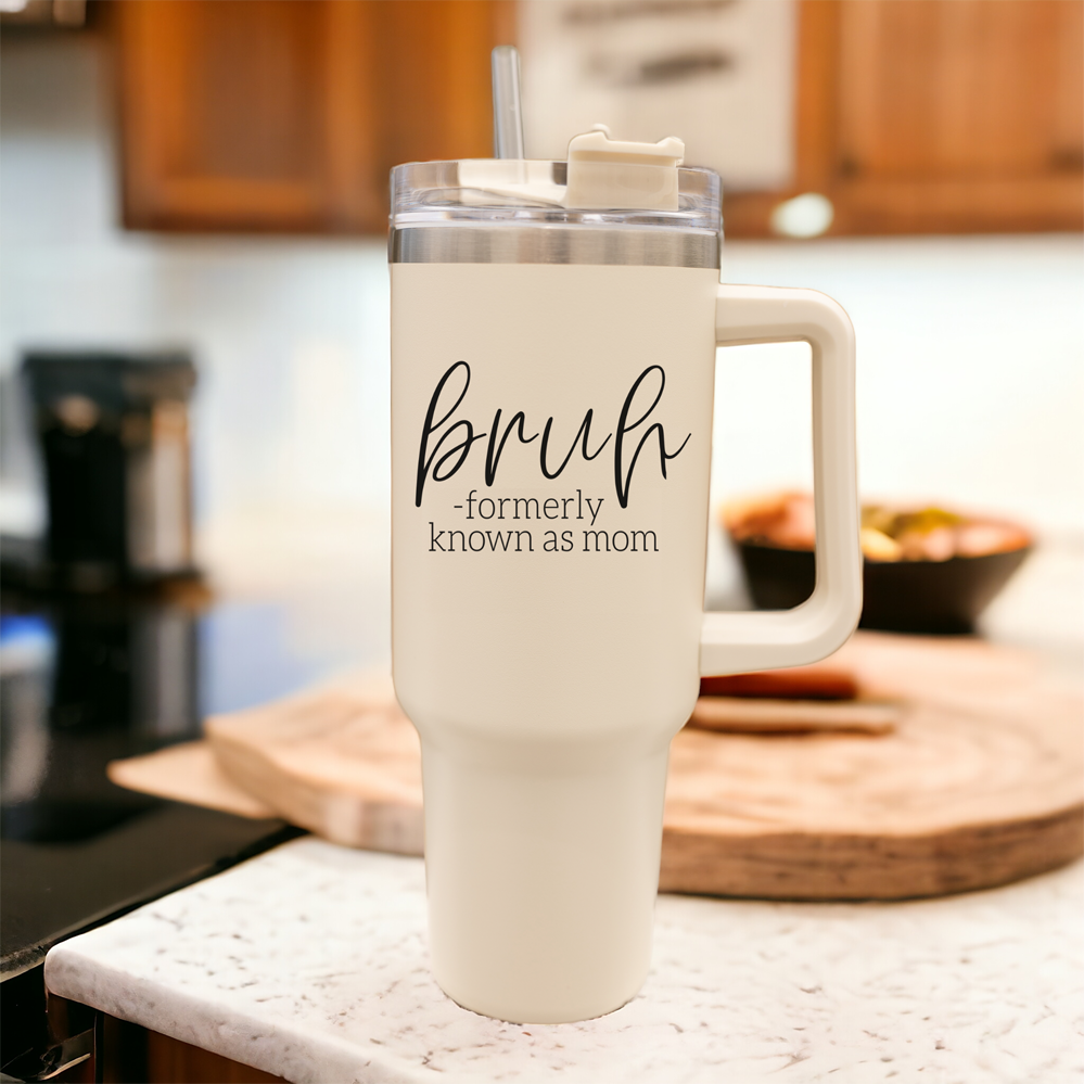 Bruh Mom 40oz Tumbler With Handle Lid Straw Insulated Travel Cup BPA Free