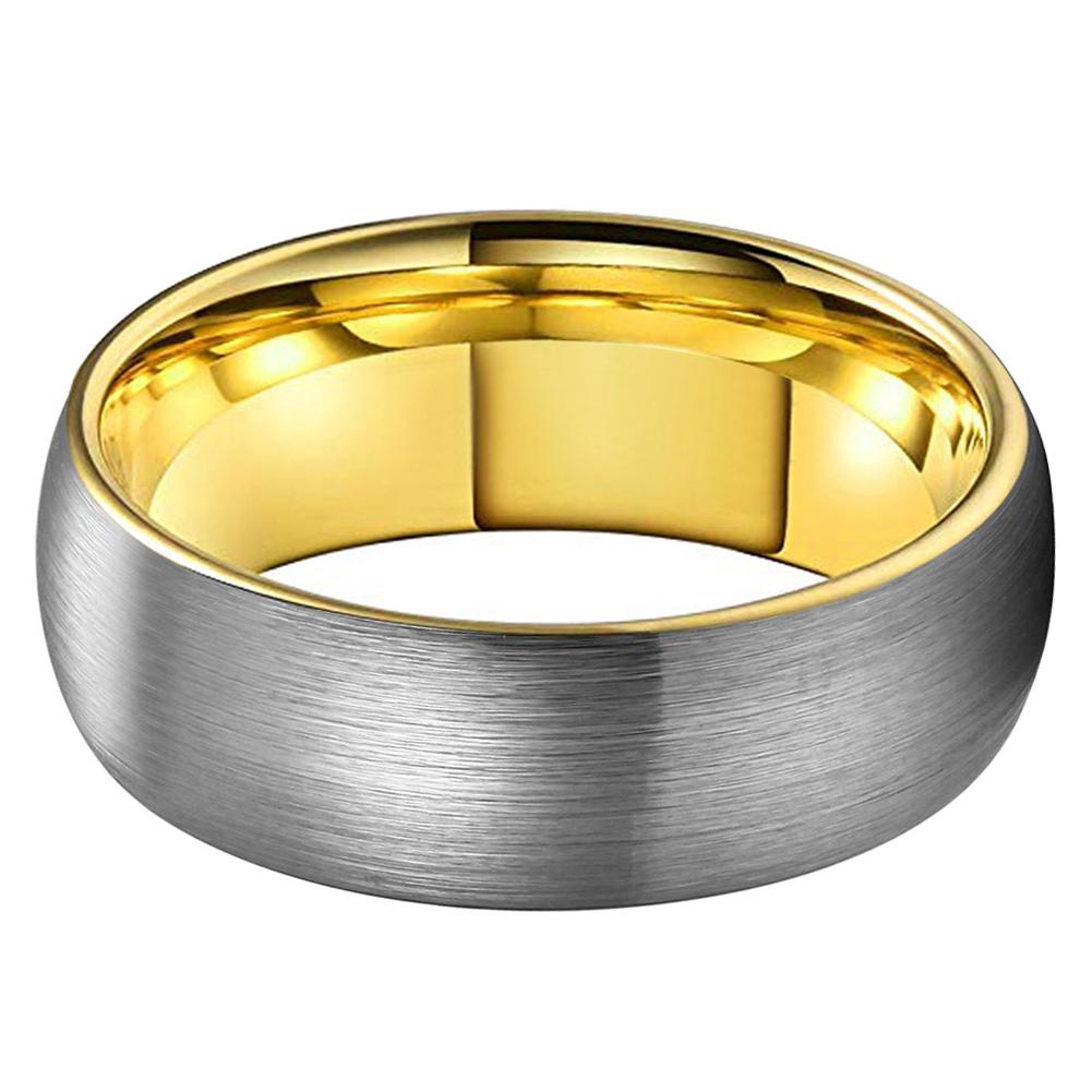 Brushed Matte Tungsten Carbide Dome Ring Gold Interior