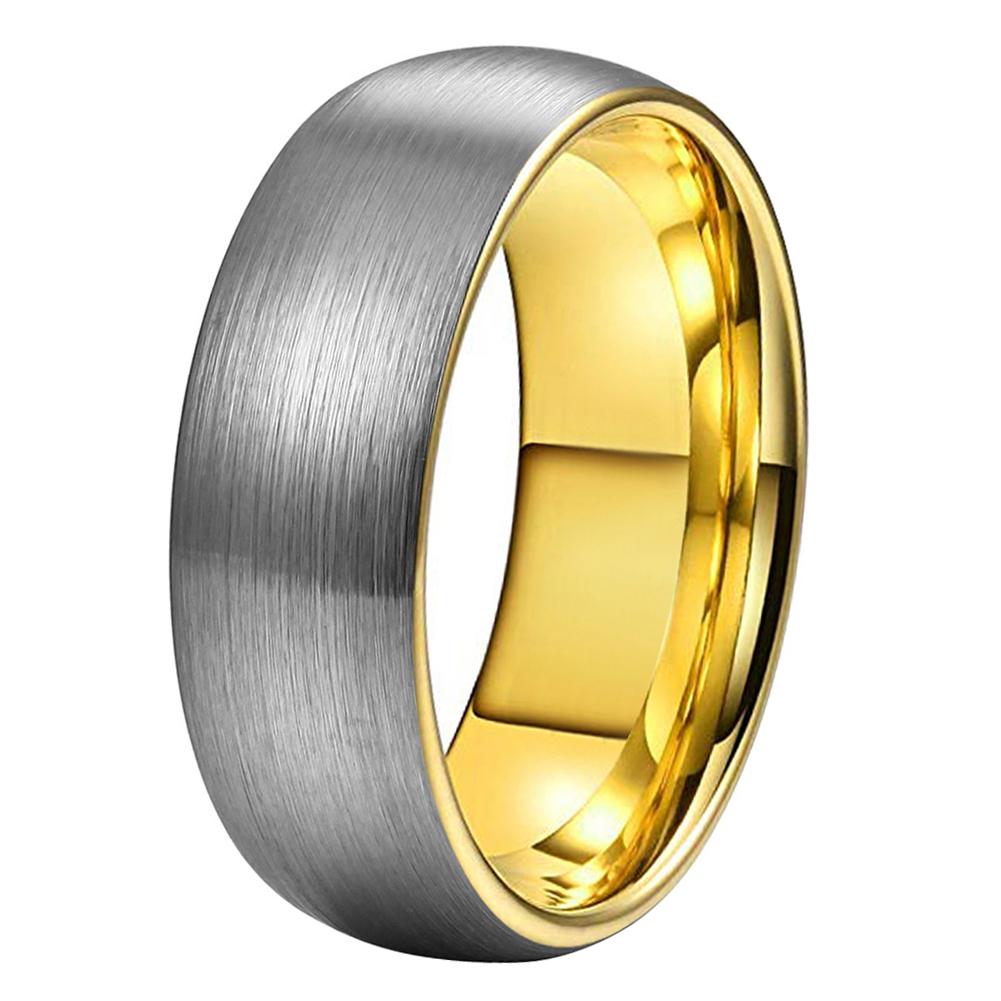 Brushed Matte Tungsten Carbide Dome Ring Gold Interior