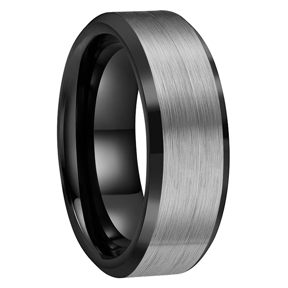 Brushed Tungsten Carbide Ring With Black Polished Edges