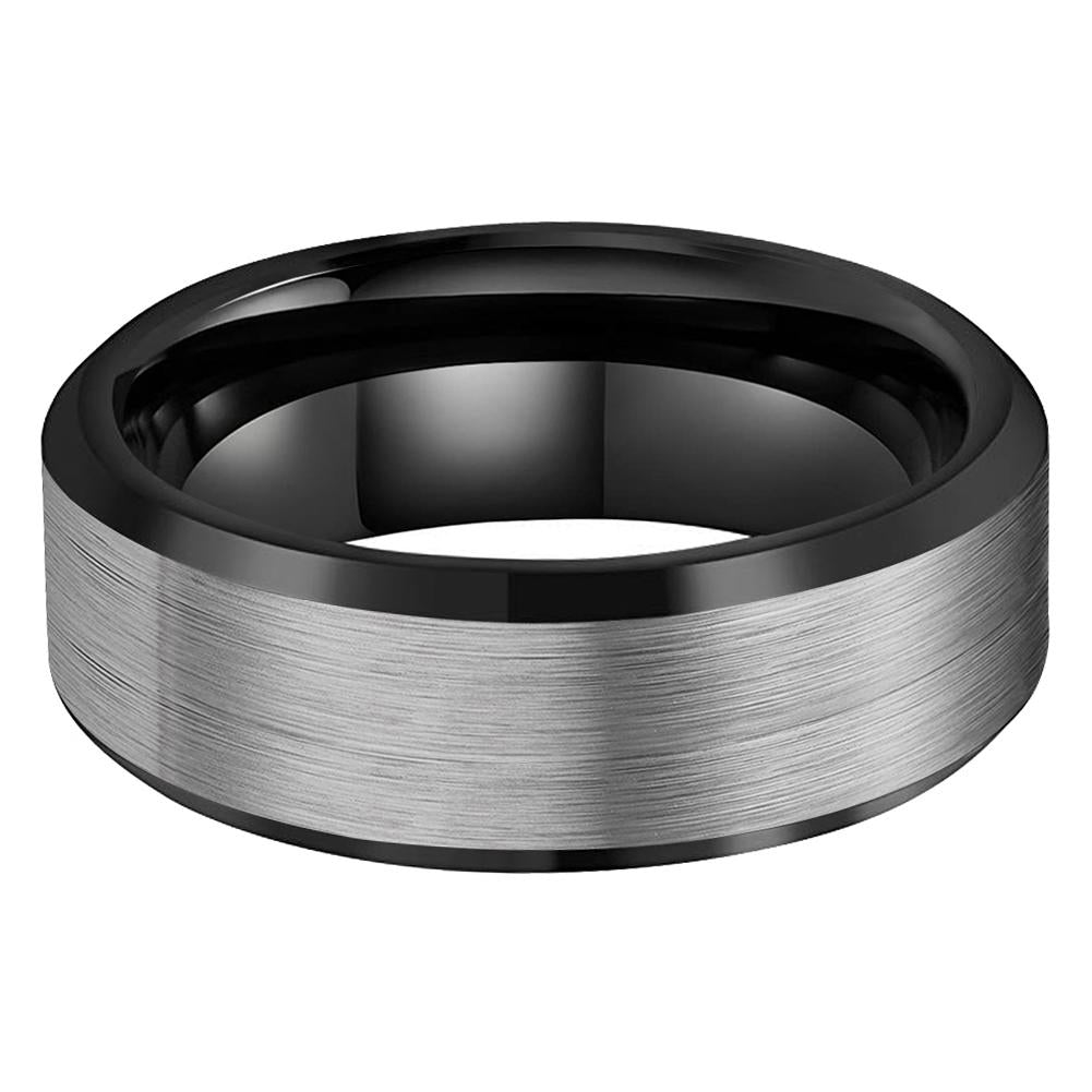 Brushed Tungsten Carbide Ring With Black Polished Edges