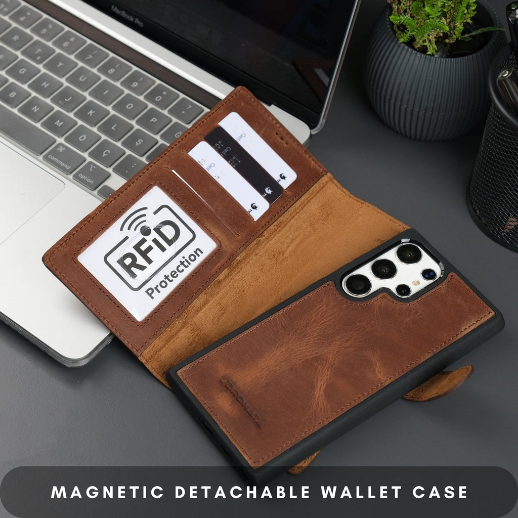 Buffalo Leather Samsung Galaxy S24 Ultra Wallet with Detachable Case