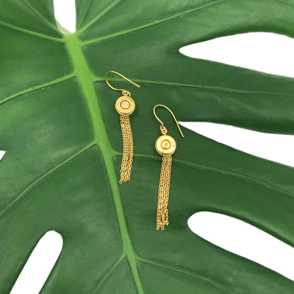 Bullet Tassel Earrings Recycled Brass Gold Plated Chains 2.25in Handmade