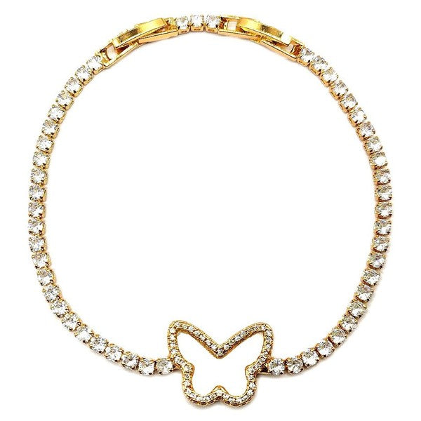 Butterfly Outline Tennis Bracelet Gold Plated Zirconia