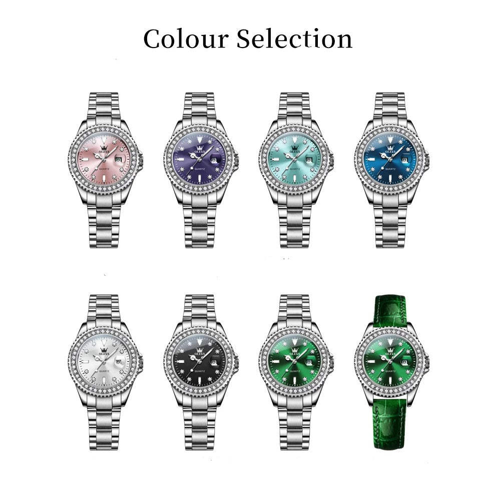 Women's Sunray Dial Zircon Bezel Steel Quartz Watch