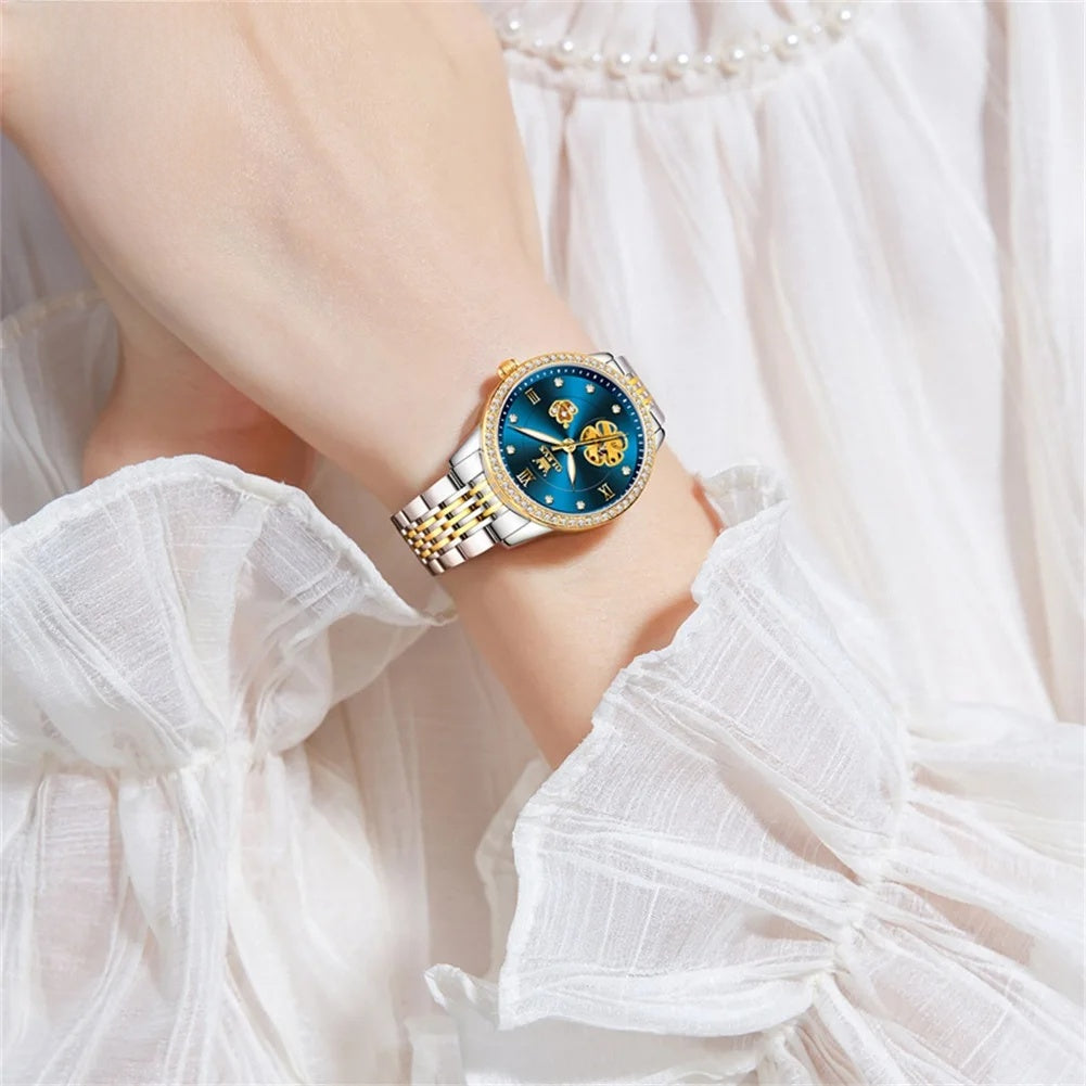 Women's Automatic Flower Skeleton Watch Jubilee Bracelet