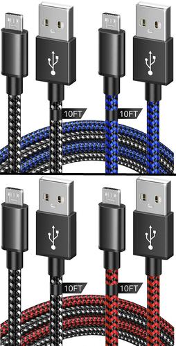 PS4 Controller Charger 4 Cables 10ft Nylon Braided Micro USB Charging Cable