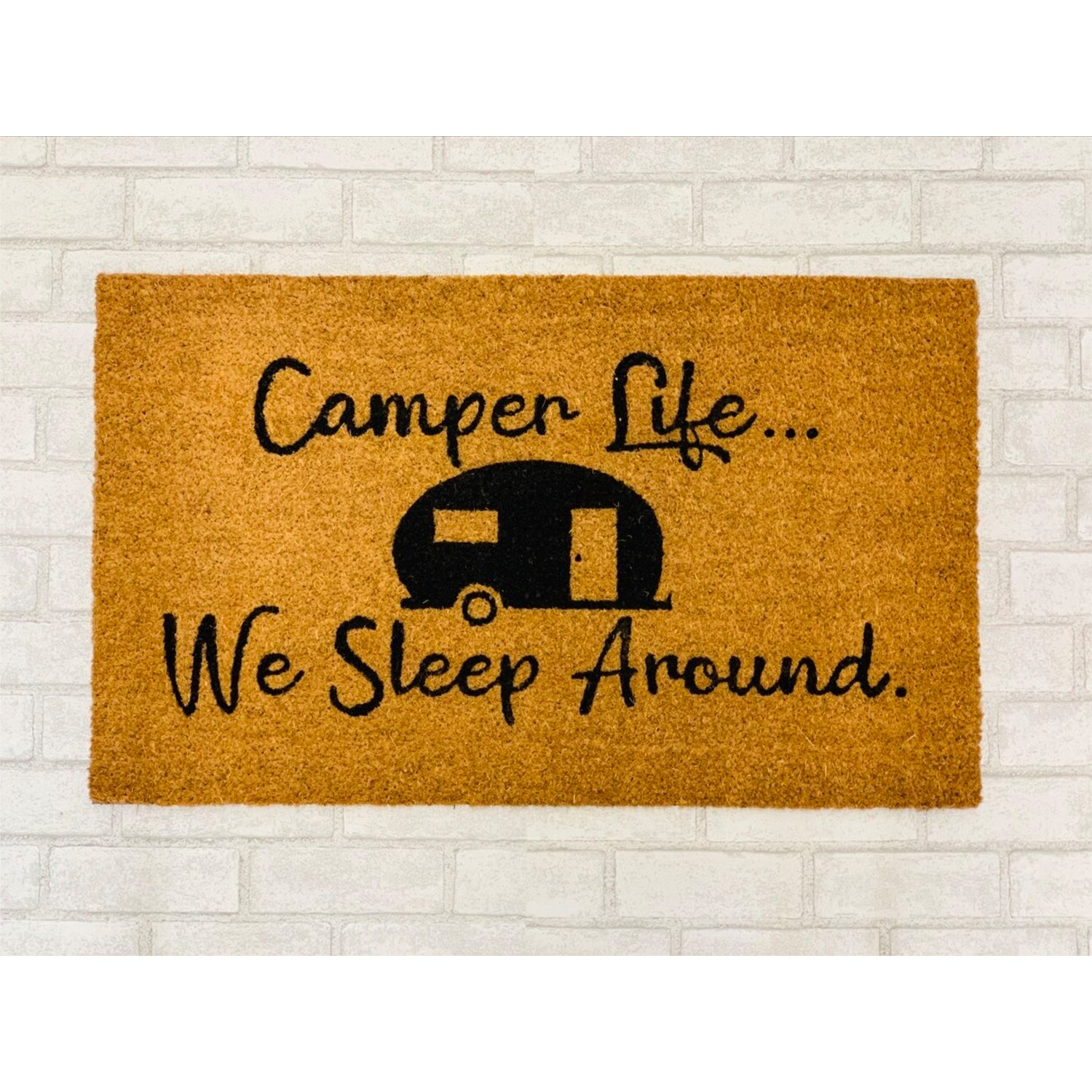 Camper Life Funny Doormat We Sleep Around Outdoor Welcome Mat For RV Tent Cabin Porch
