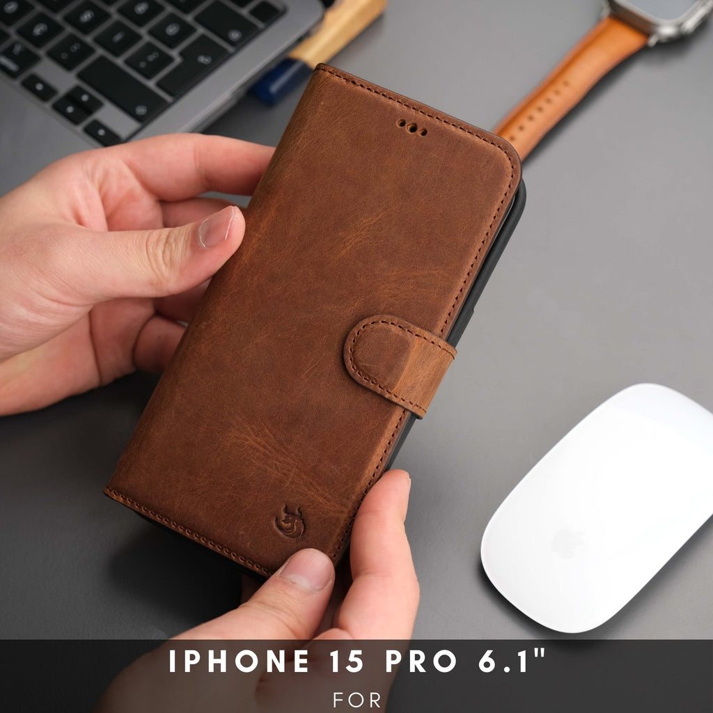 Casper Leather iPhone 15 Pro Wallet Case | Detachable MagSafe Compatible RFID Protection