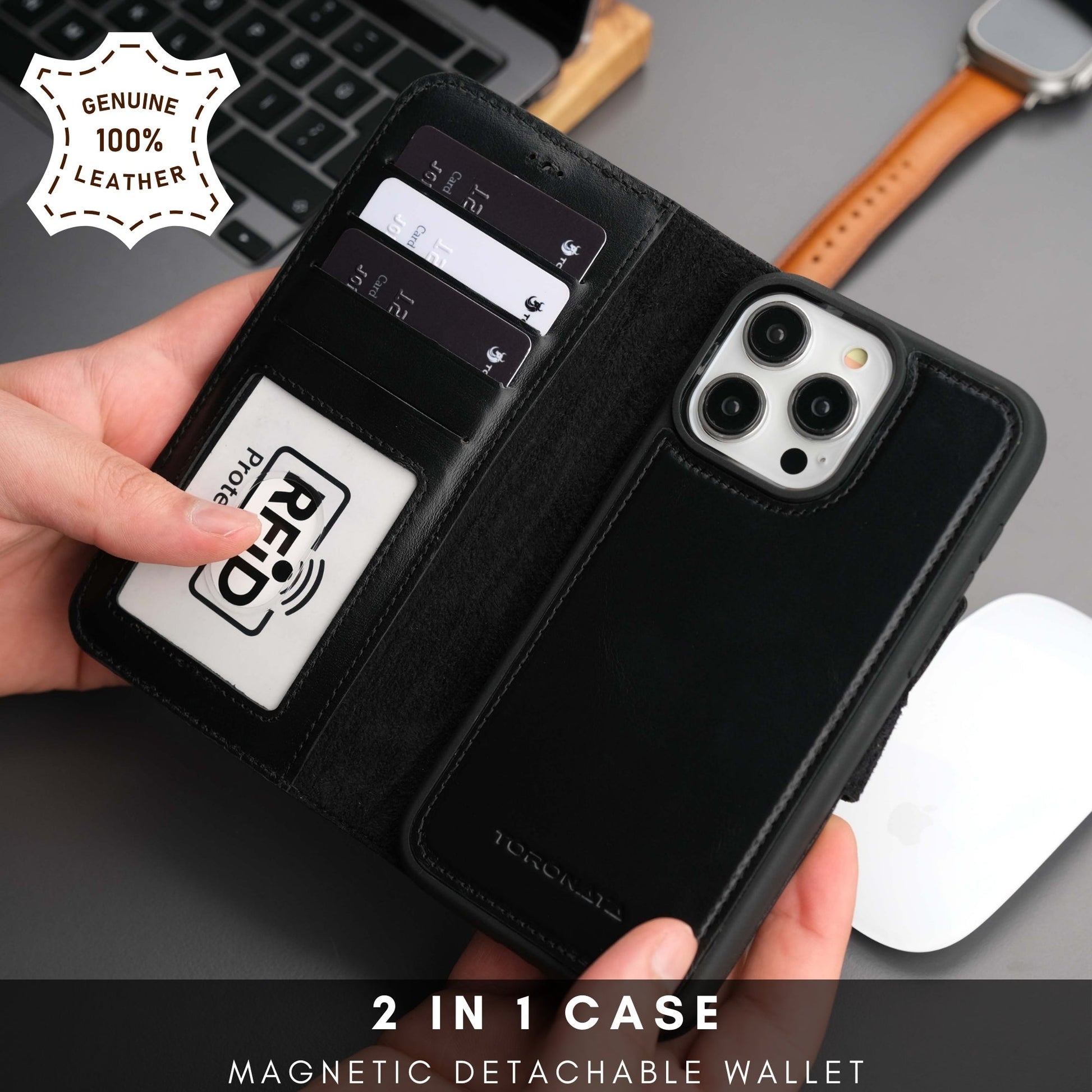 Casper Leather iPhone 15 Pro Wallet Case | Detachable MagSafe Compatible RFID Protection