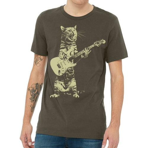 Cat Guitar T Shirt Mens Rock Music Vintage Graphic Tee