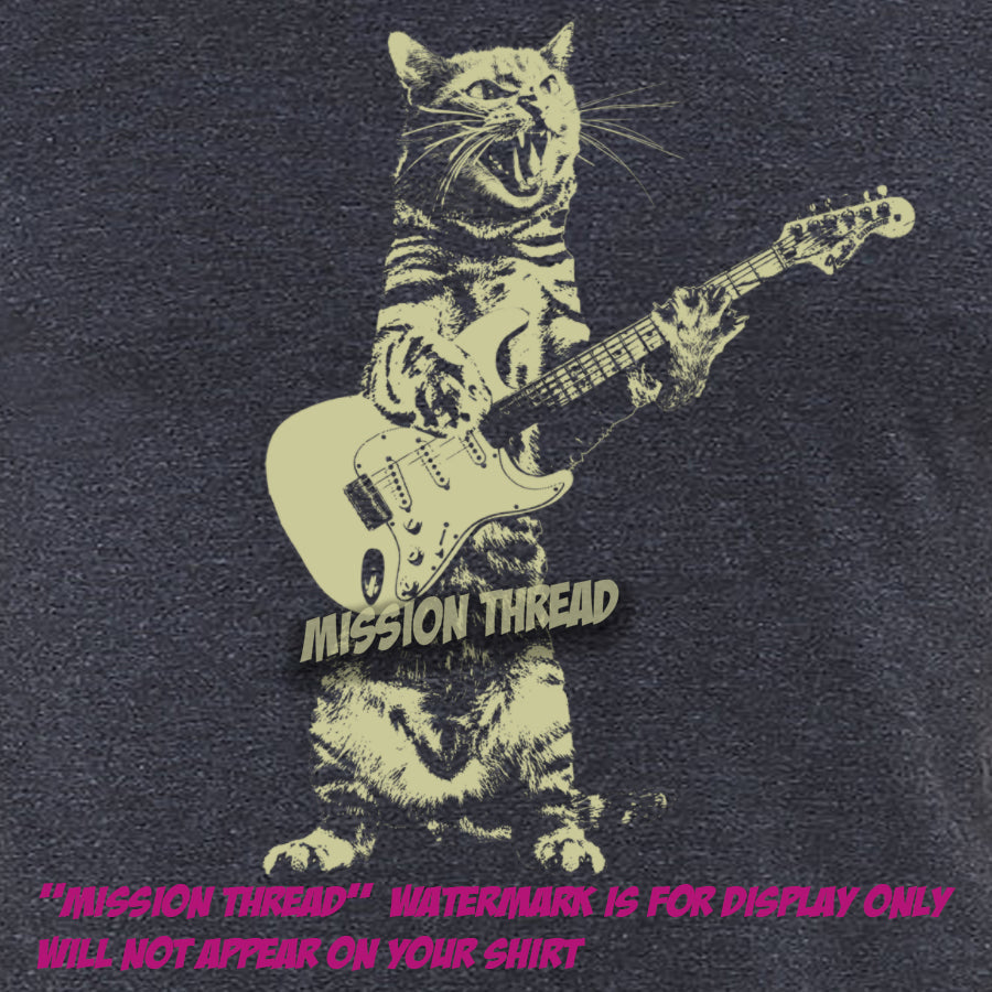 Cat Guitar T Shirt Mens Rock Music Vintage Graphic Tee