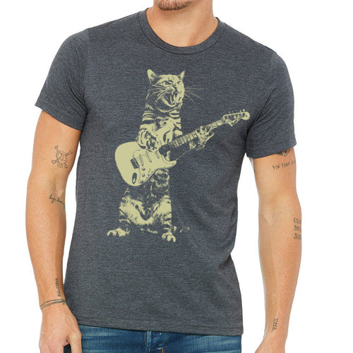 Cat Guitar T Shirt Mens Rock Music Vintage Graphic Tee