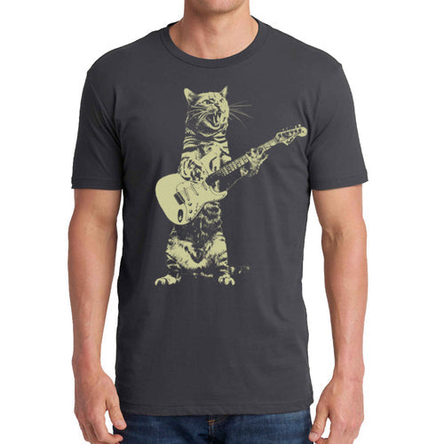 Cat Guitar T Shirt Mens Rock Music Vintage Graphic Tee