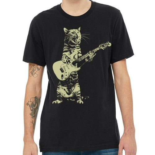 Cat Guitar T Shirt Mens Rock Music Vintage Graphic Tee