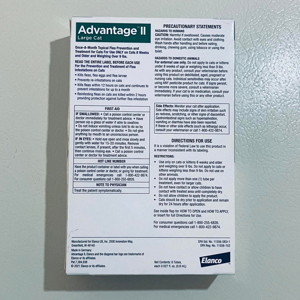Advantage II Large Cat Flea Treatment, 6 Monthly Doses