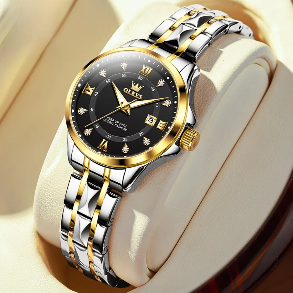 Women's Gold Stainless Steel Small Round Watch Date