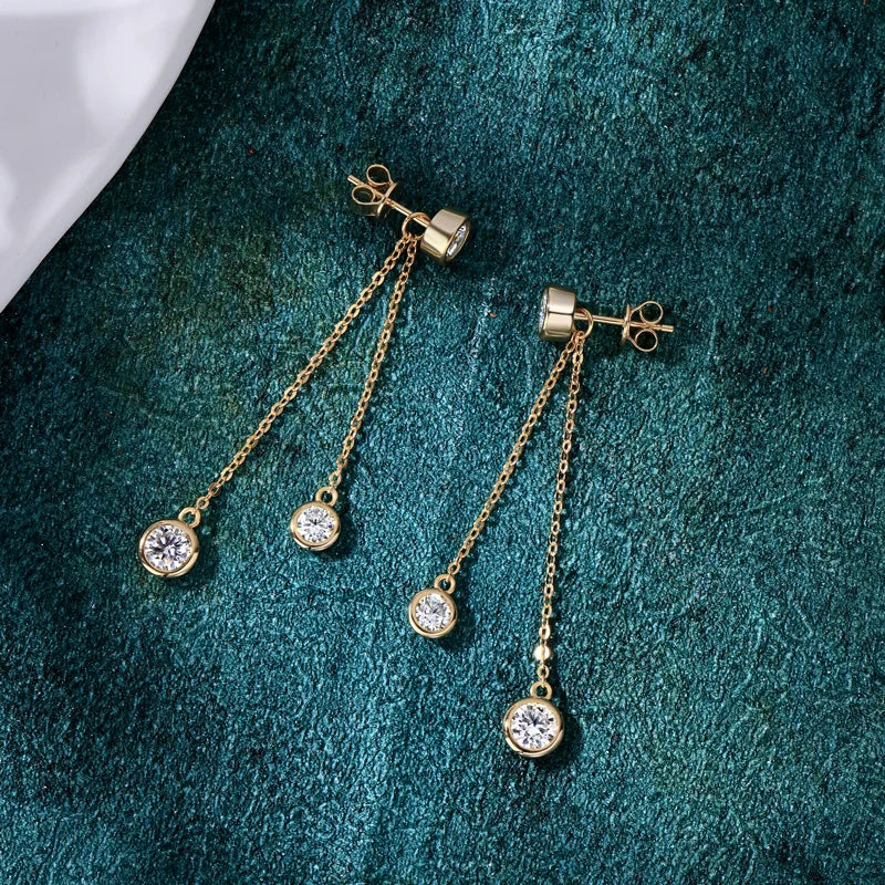 Certified Moissanite Tassel Stud Earrings 925 Sterling Silver Chain Pendant