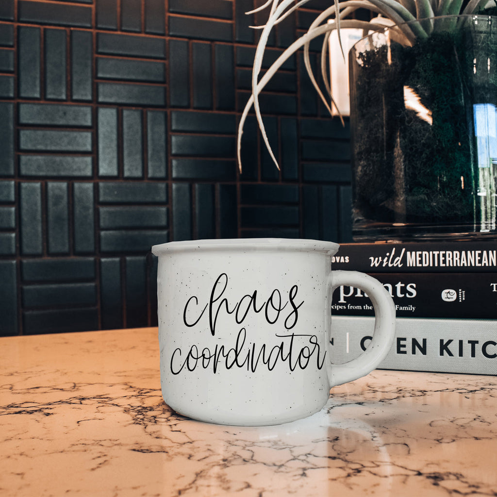 Chaos Coordinator Ceramic Campfire Mug 14.5oz White Sesame Glaze Double Sided Design