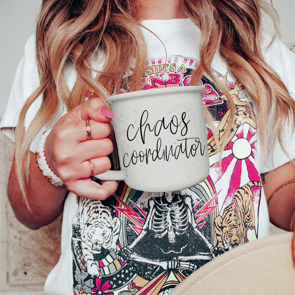 Chaos Coordinator Ceramic Campfire Mug 14.5oz White Sesame Glaze Double Sided Design