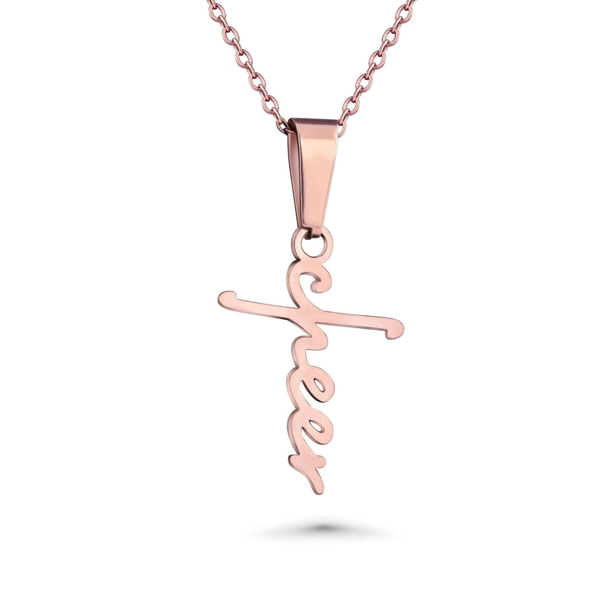 Cheer Script Cross Necklace