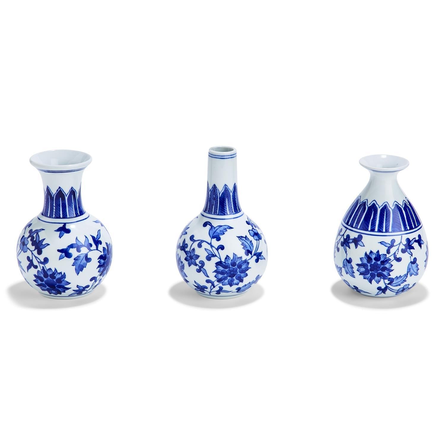 Chinoiserie Blue White Canton Vases - Hand-Painted Mediterranean Decor