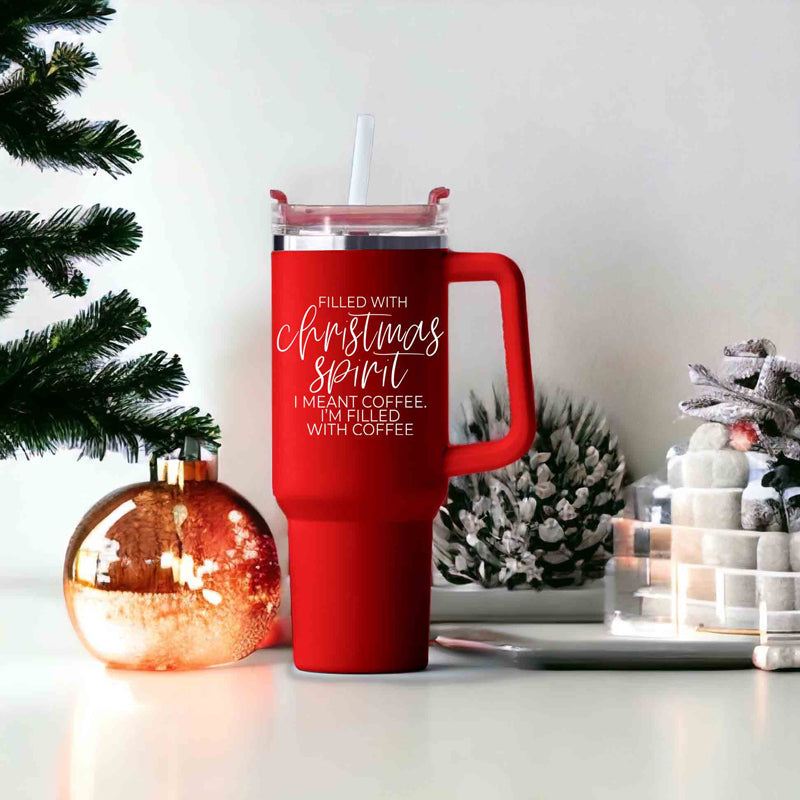 Christmas 40oz Insulated Tumbler Cup With Handle, Lid and Straw - Coffee Mug