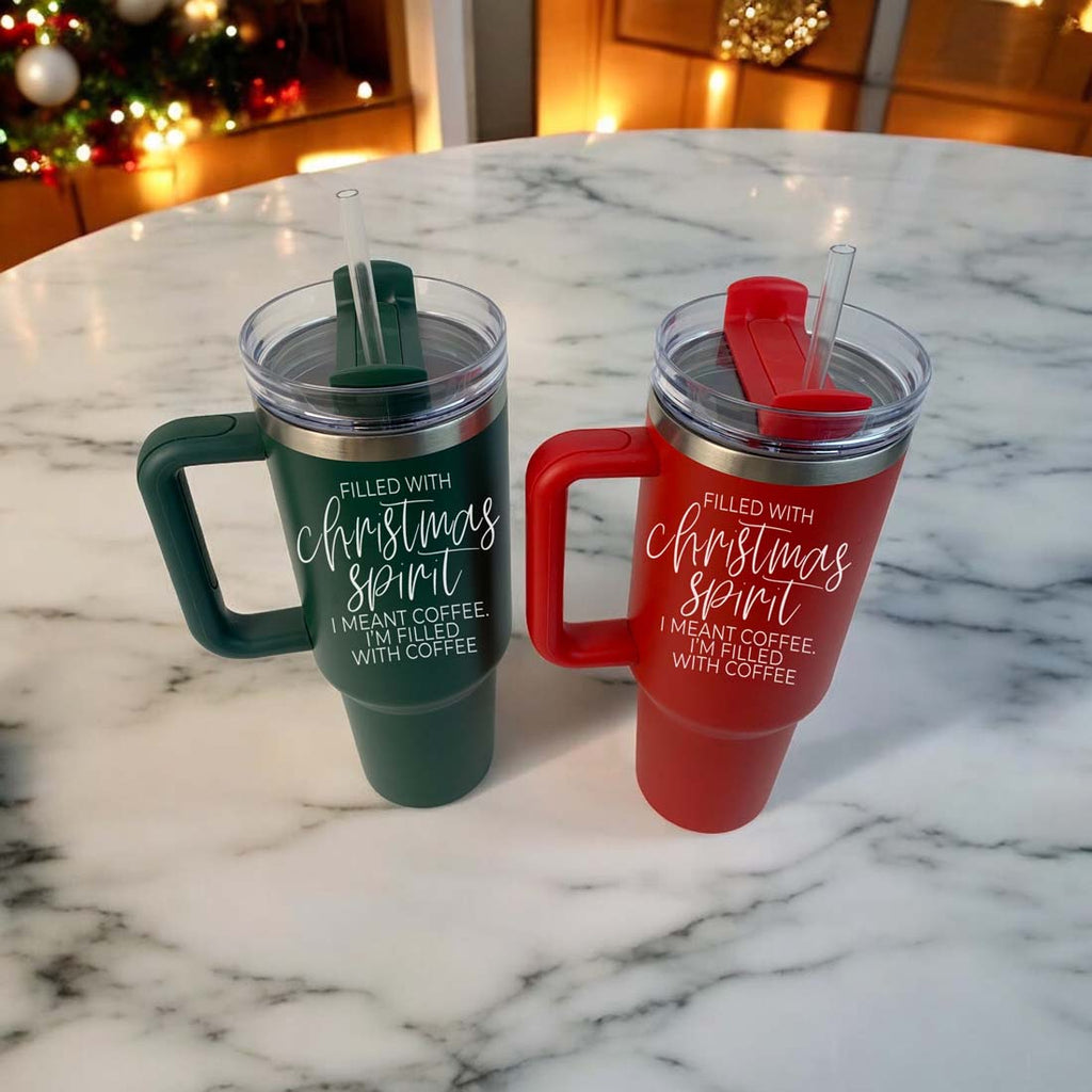 Christmas 40oz Insulated Tumbler Cup With Handle, Lid and Straw - Coffee Mug