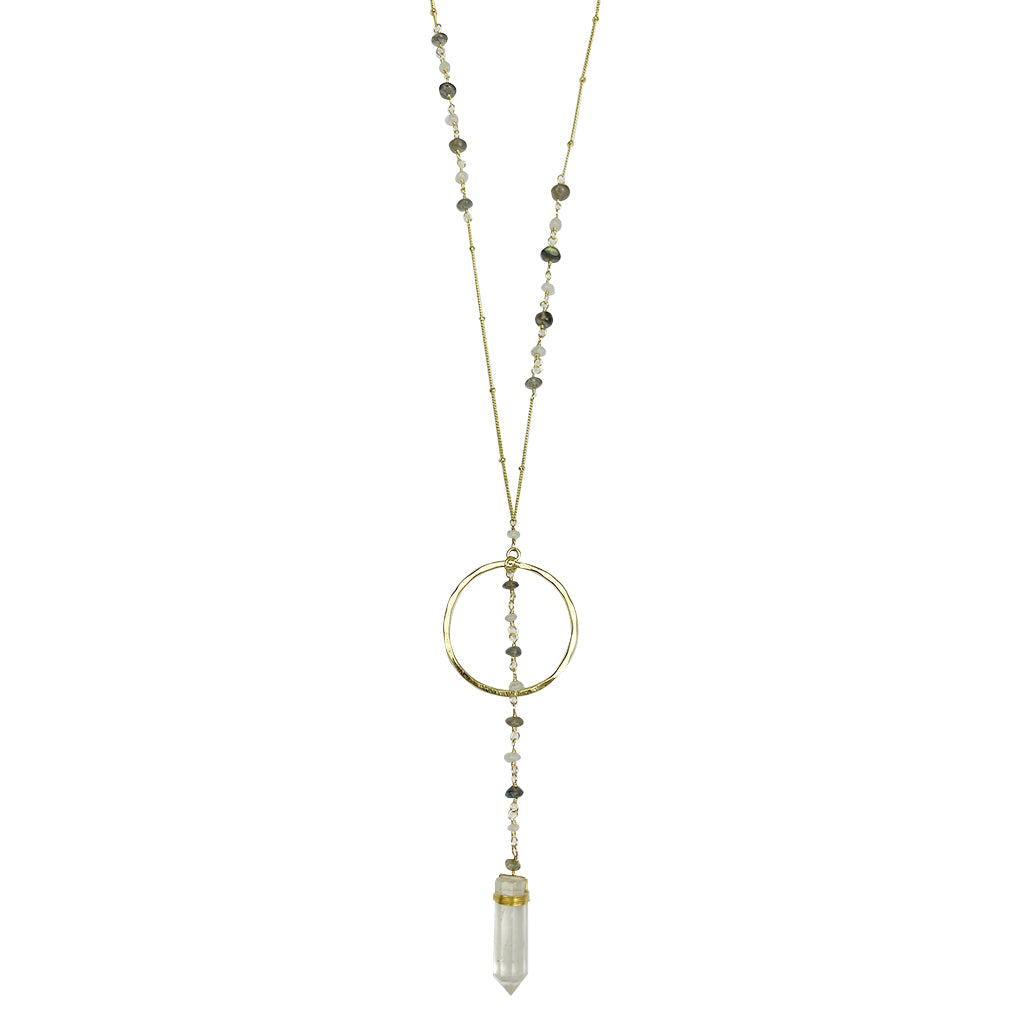 Clear Quartz Y Necklace Halo Crystal Pendant Gemstone Strand Layering