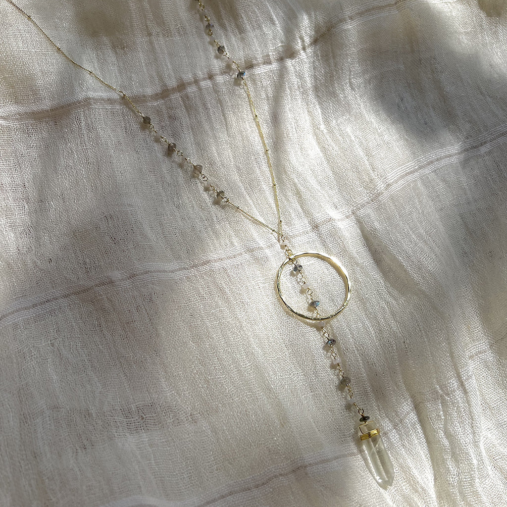 Clear Quartz Y Necklace Halo Crystal Pendant Gemstone Strand Layering