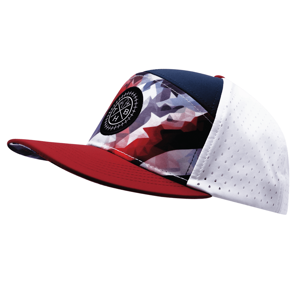 **ADULT** Color Vibes Hat - Flat Bill - Geo Flag - Dark Red / Navy / White - Laser Mesh