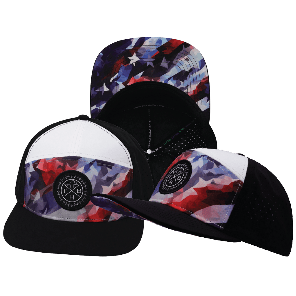 **ADULT** Color Vibes Hat - Flat Bill - Geo Flag - Black / White - Laser Mesh