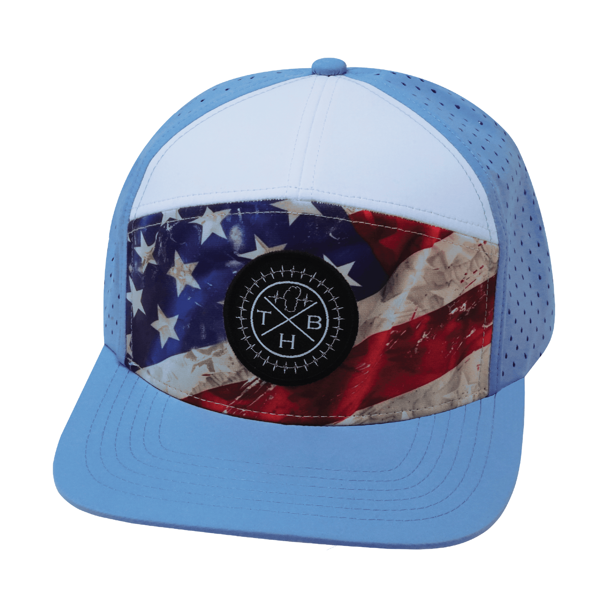 **ADULT** Color Vibes Hat - Flat Bill - Rugged Flag - Baby Blue / White - Laser Mesh